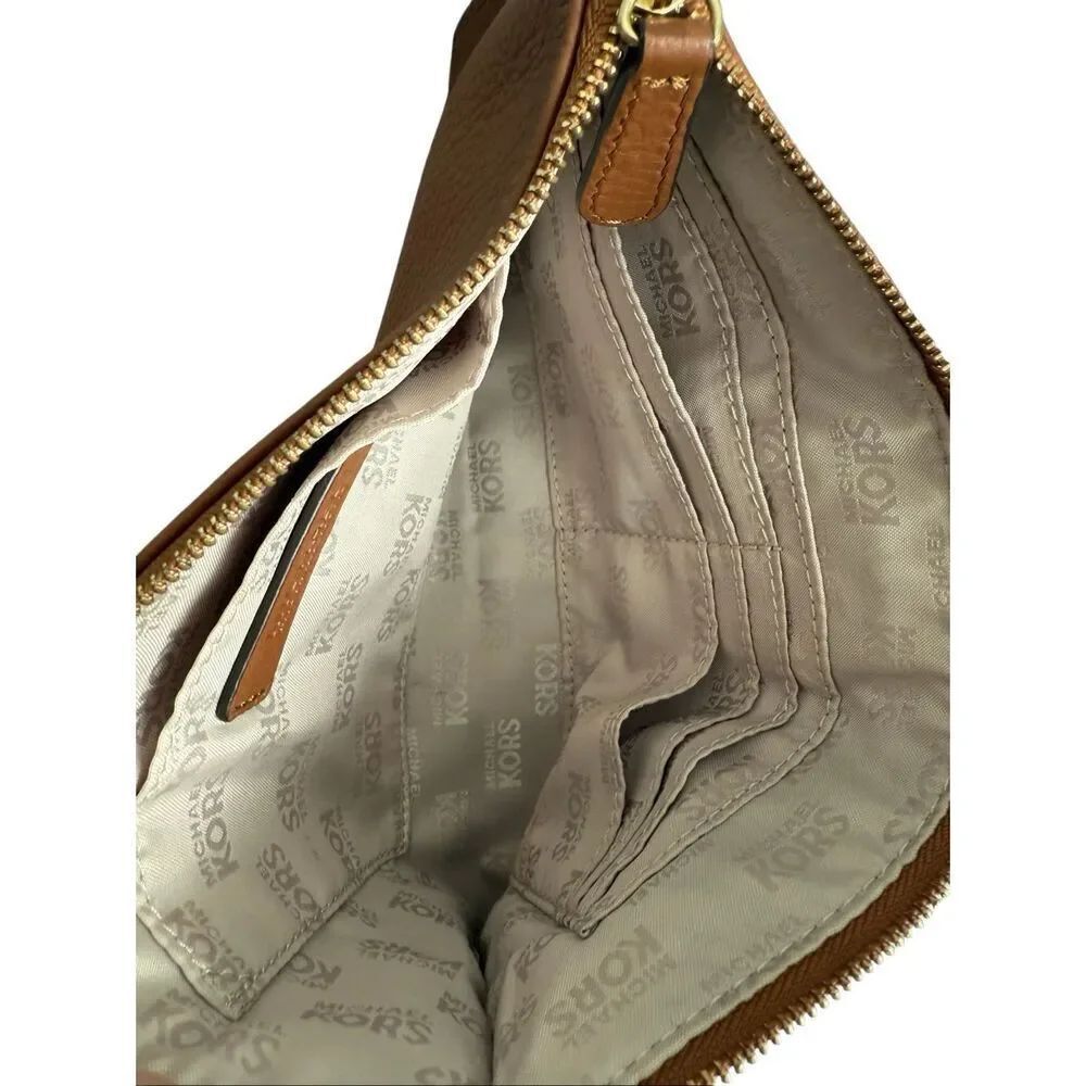 Michael Kors Womens Brown Fulton Pebbled Leather Zip Clutch Wristlet Size Large - Picture 4 of 9